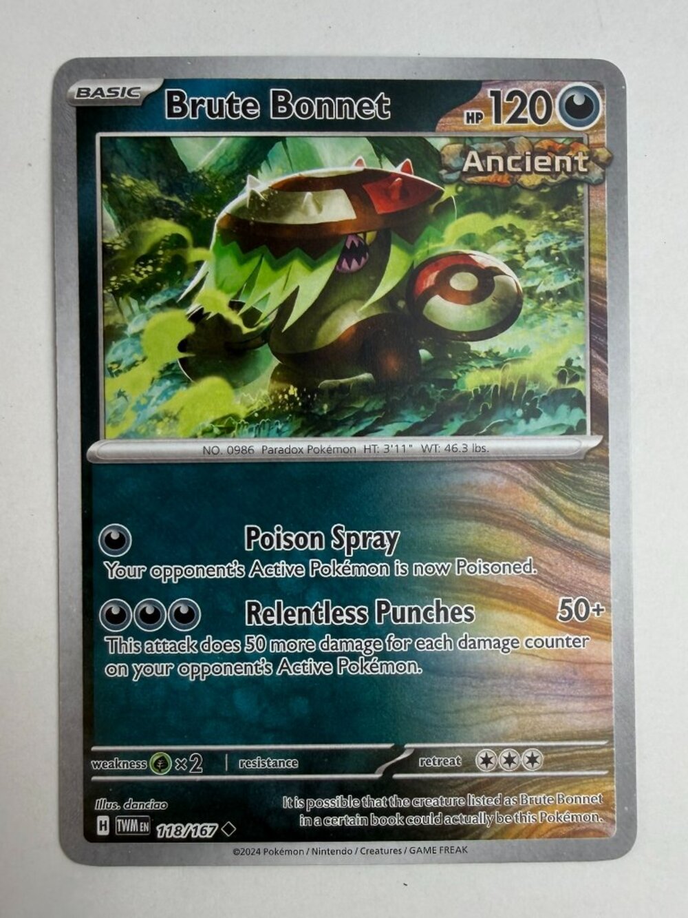 Brute Bonnet - 118/167 Reverse Holo Rare English Pokemon Twilight Masquerade NM